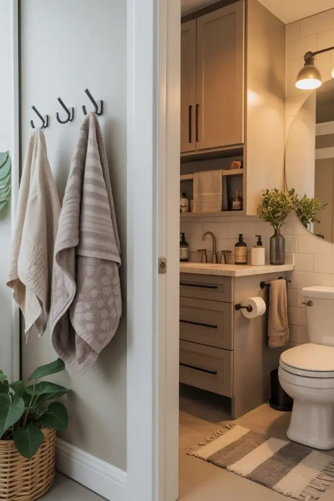 Replace Towel Bars with Hooks for More Hanging Space