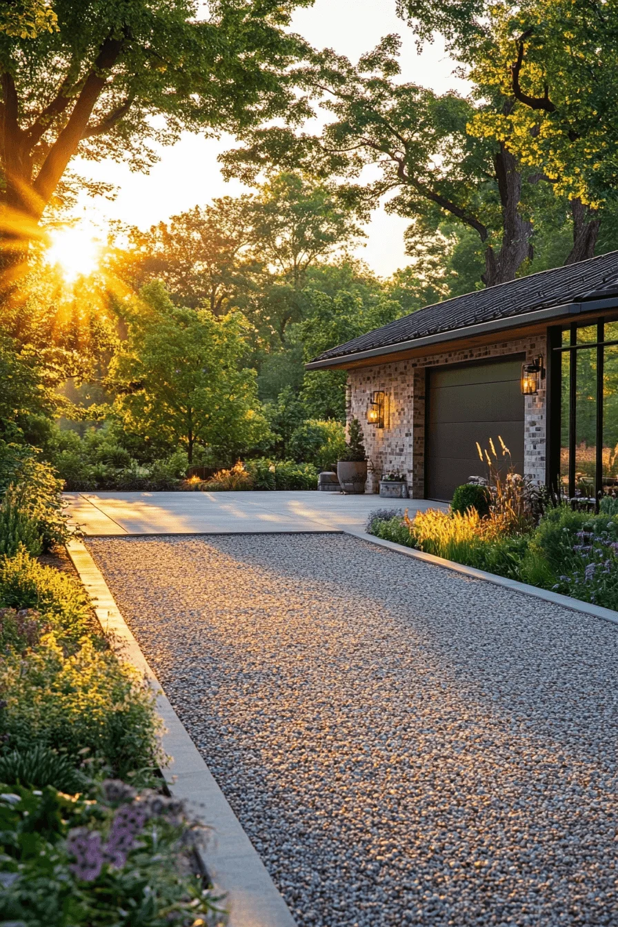 driveway entry landscaping with clean edging