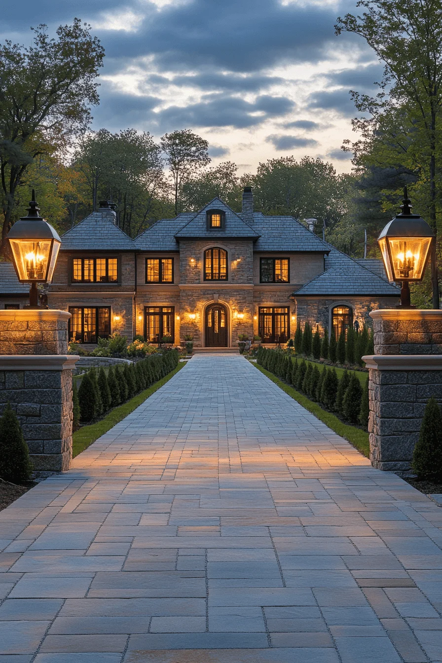 symmetrical driveway entry landscaping