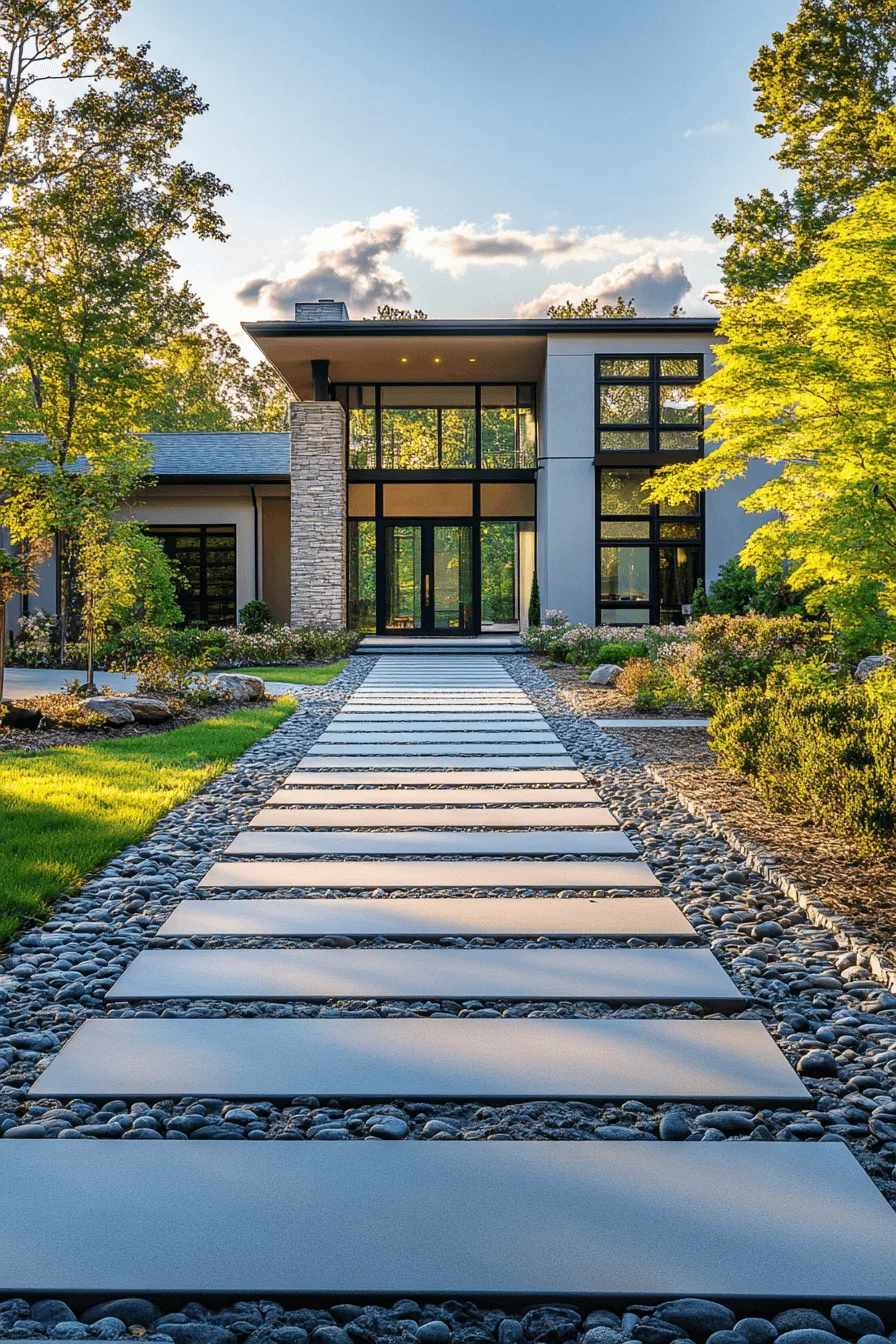 driveway entry landscaping with sleek pavers