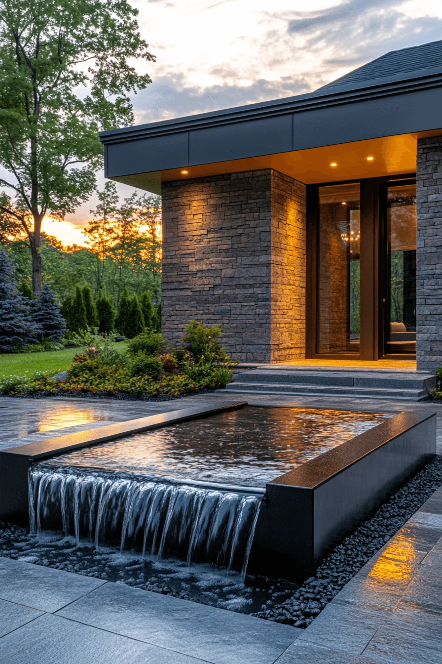 driveway entry landscaping with water feature