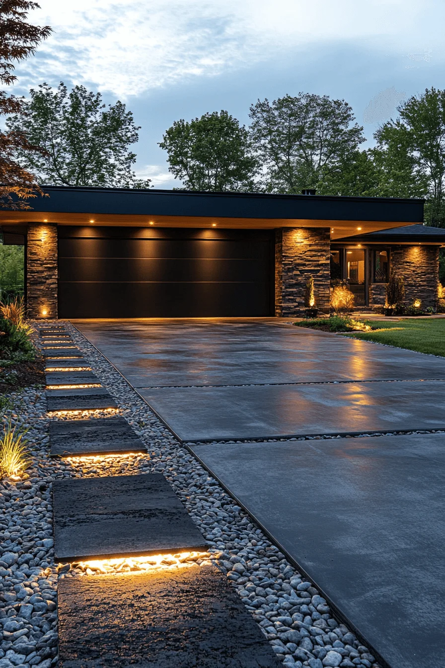 driveway entry landscaping with concrete detail
