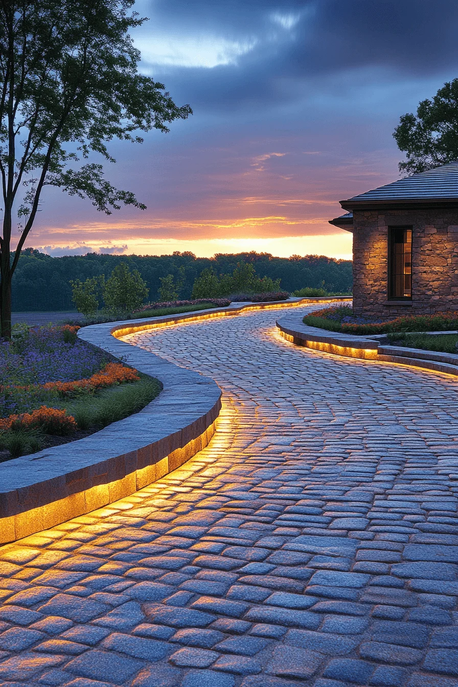 driveway entry landscaping with defined corners