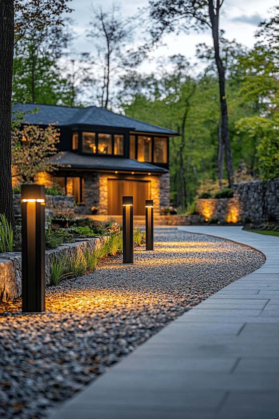 driveway entry landscaping with split layout