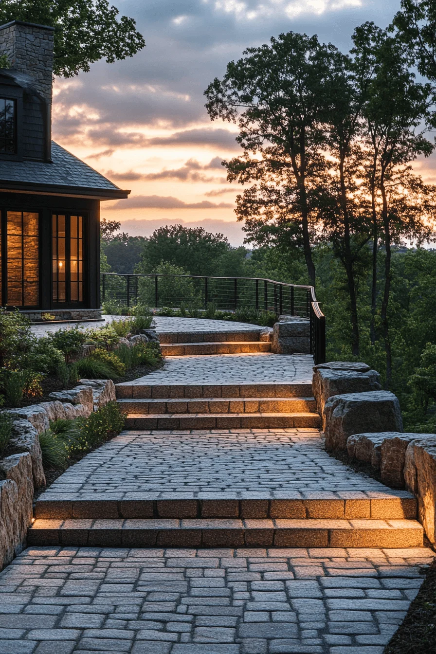 driveway entry landscaping with elevated entrance