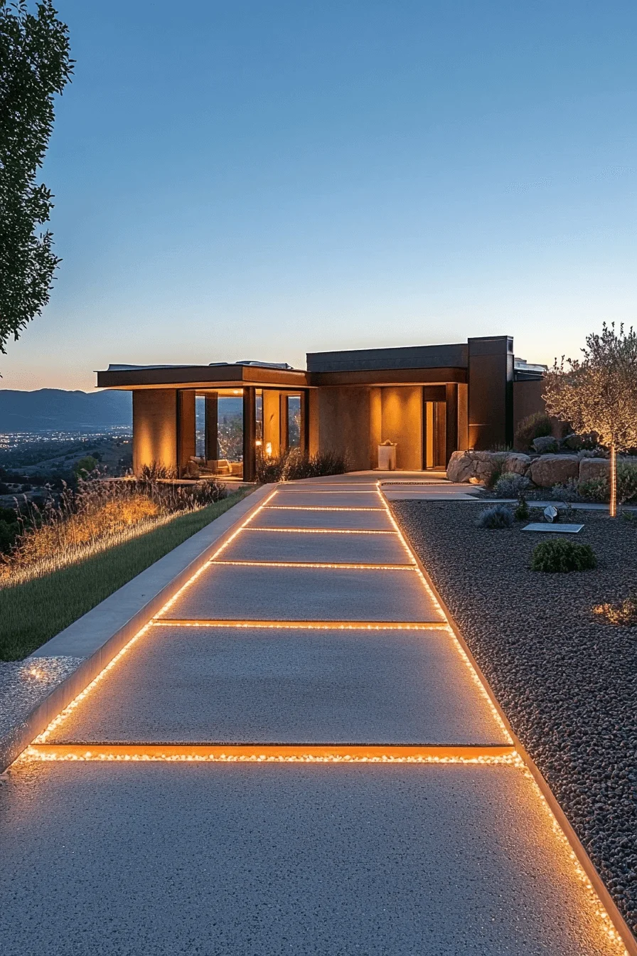 driveway entry landscaping with minimalist edge