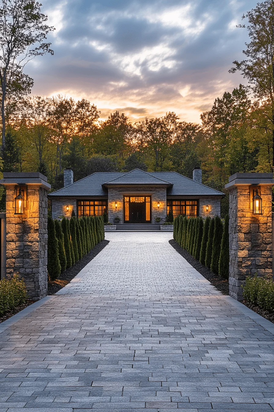 driveway entry landscaping with framed entry