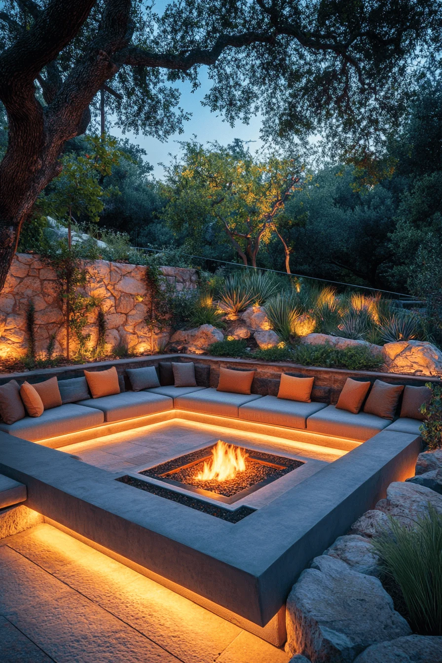 sunken fire pit seating area