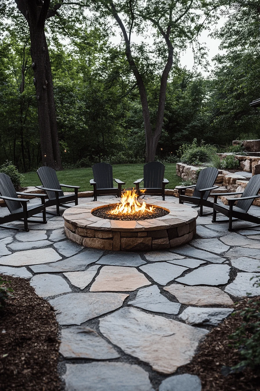 flagstone fire pit area
