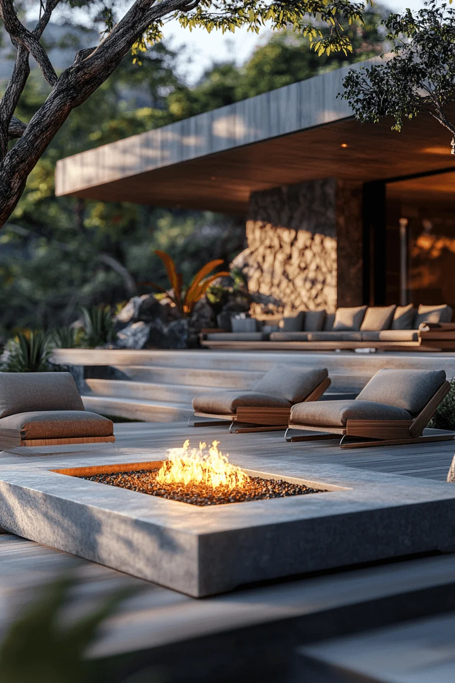 fire pit with lounge chairs