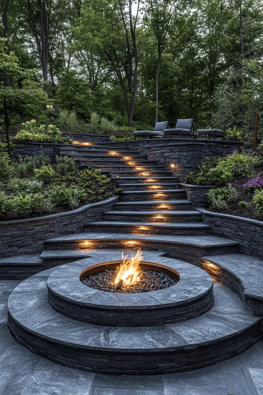 tiered fire pit lounge