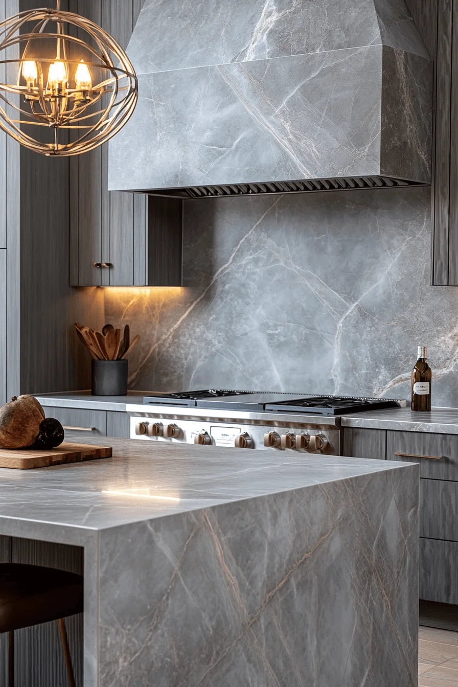 grey marble slab backsplash