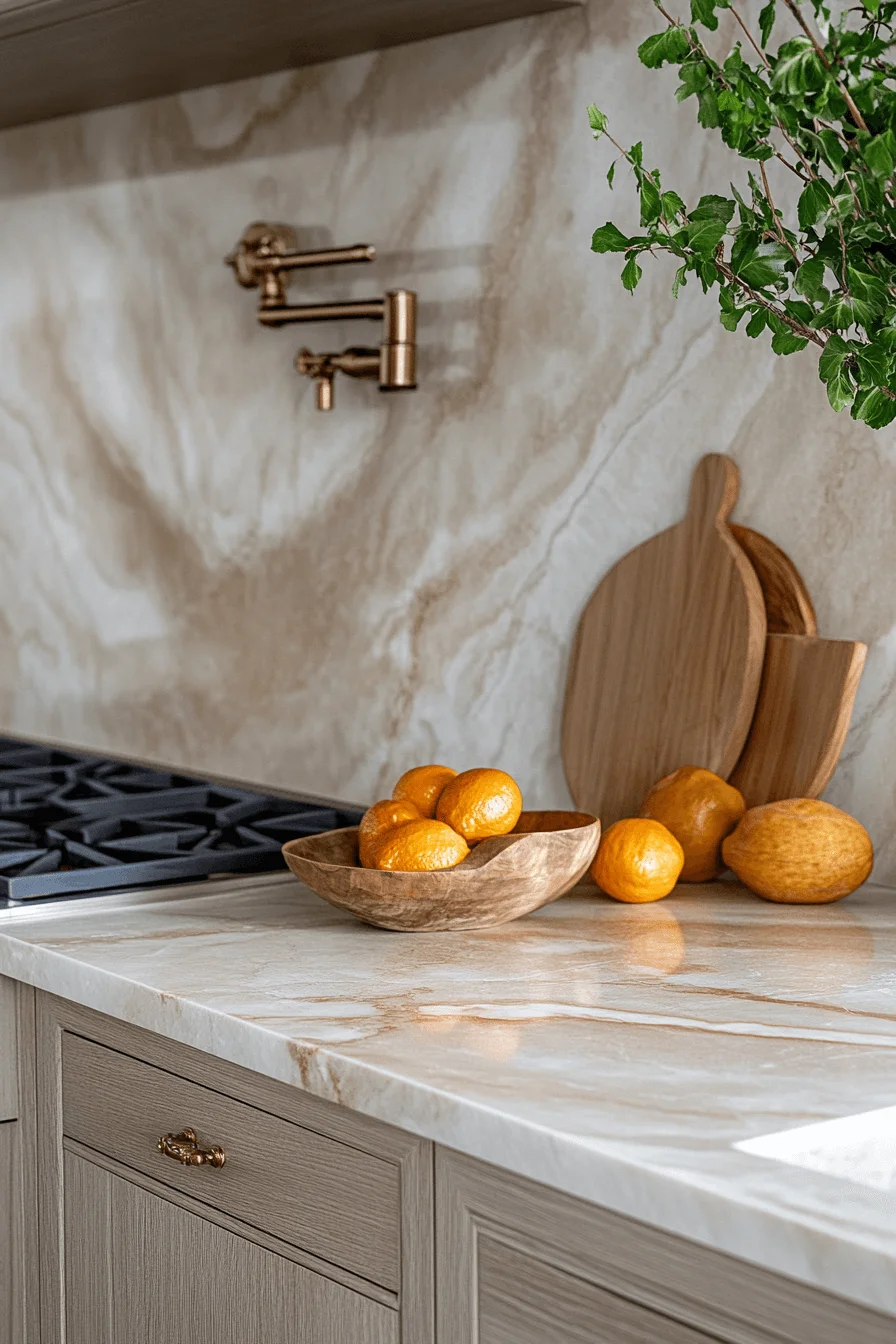 soft veined marble backsplash
