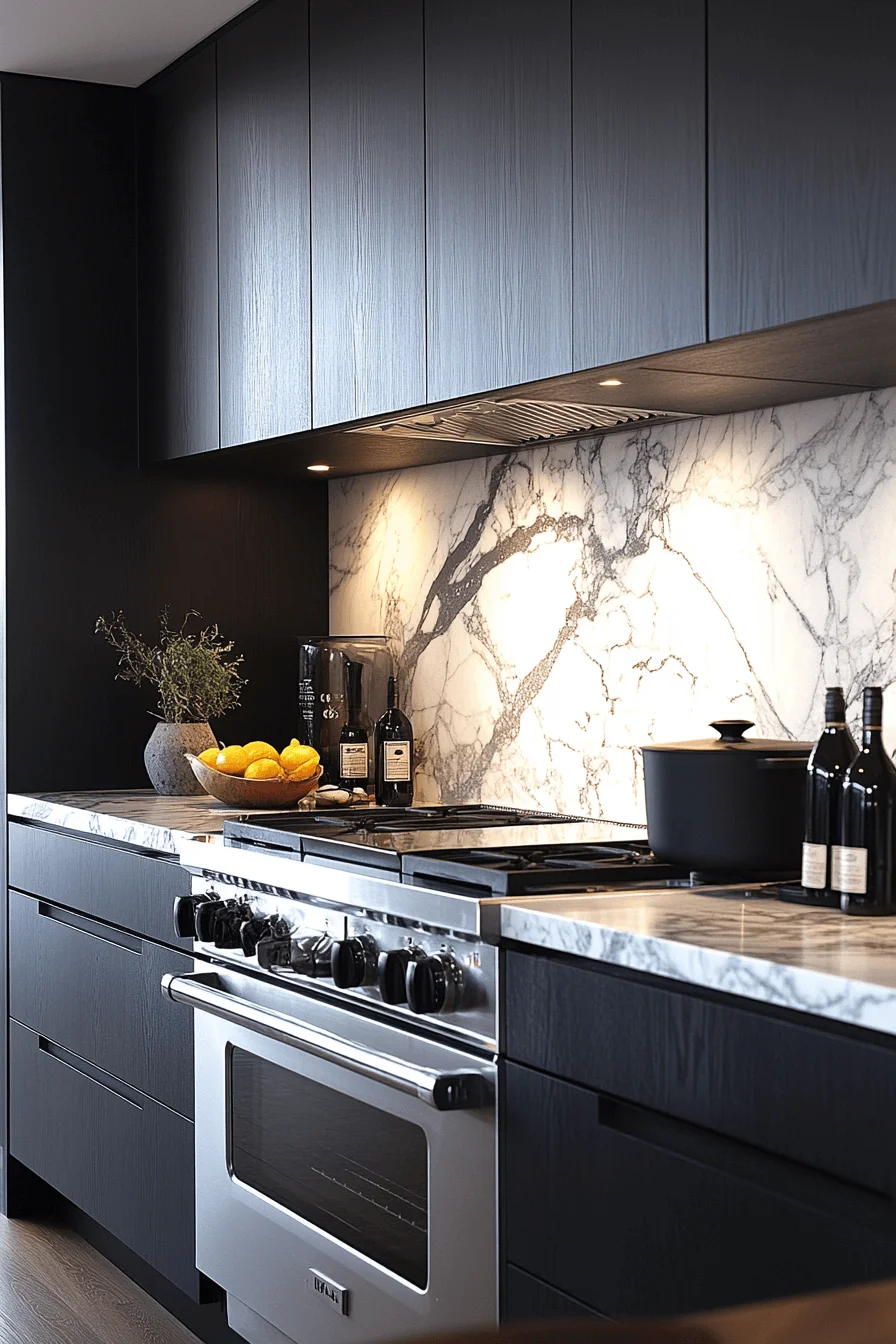 monochrome marble backsplash