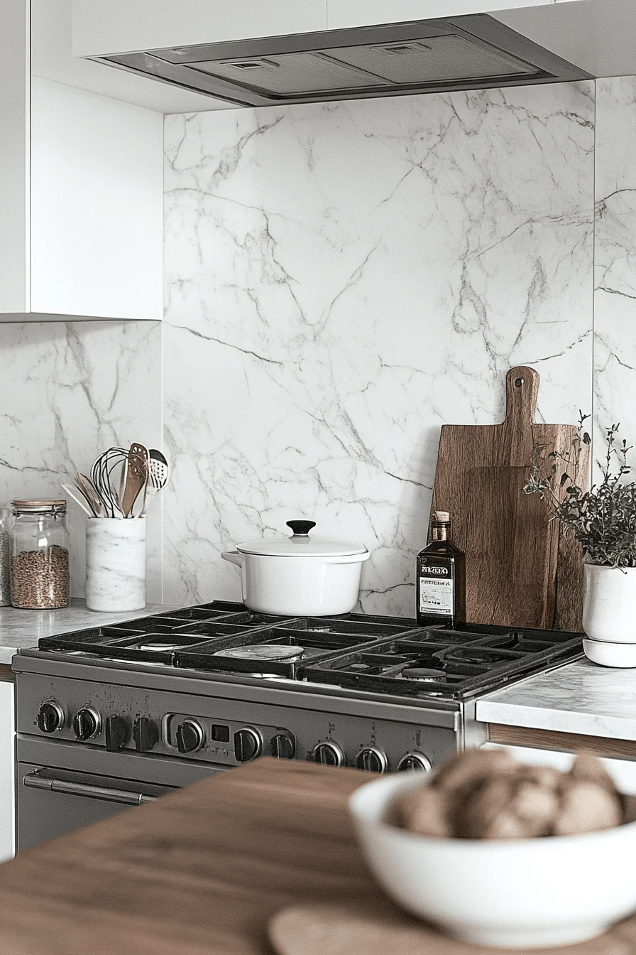 arctic marble tile backsplash