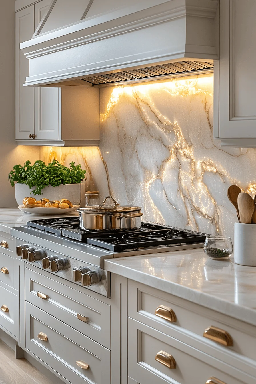 pearl marble panel backsplash