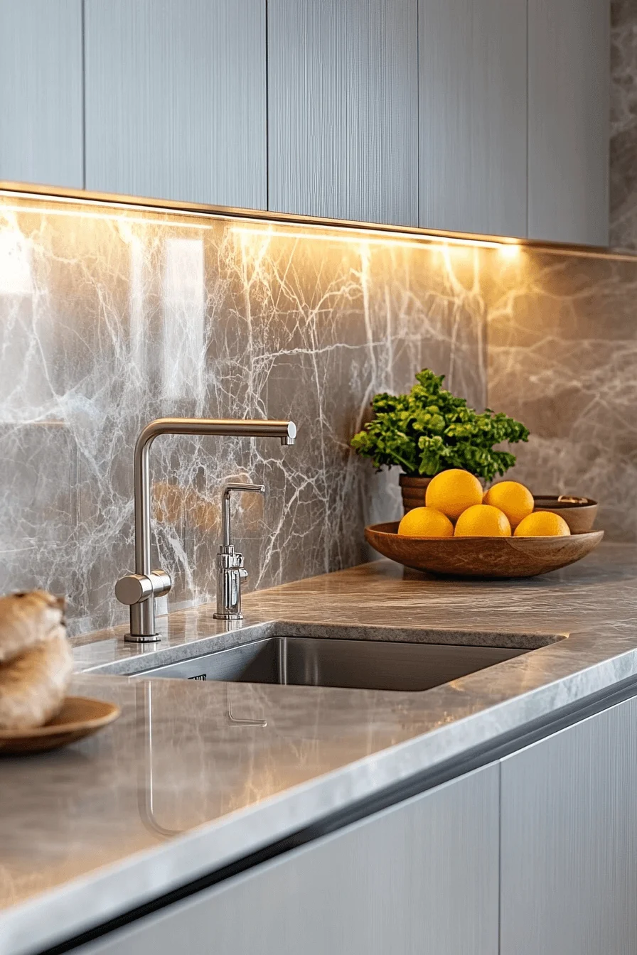 grey marble grid backsplash