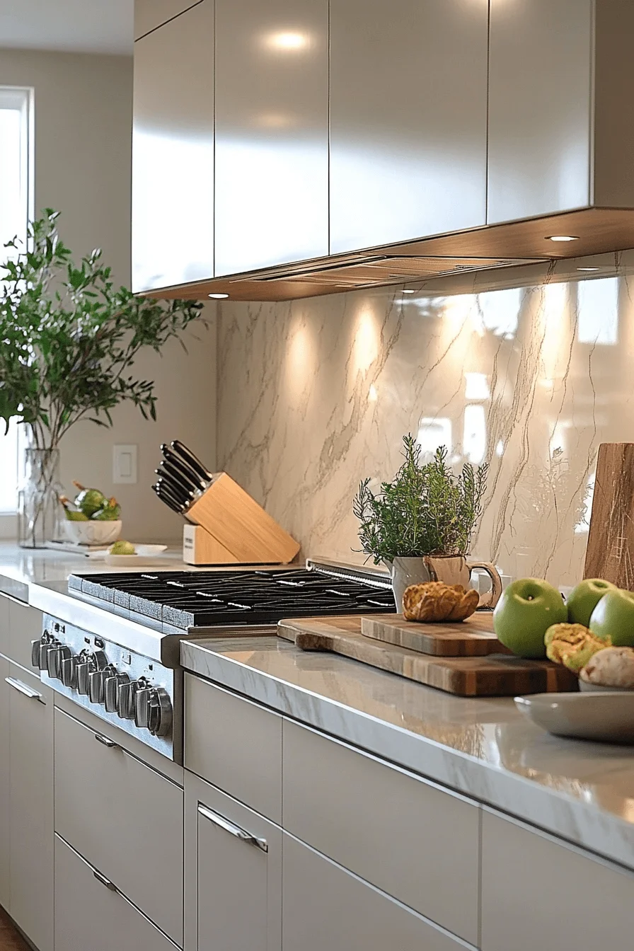 bright marble slab backsplash