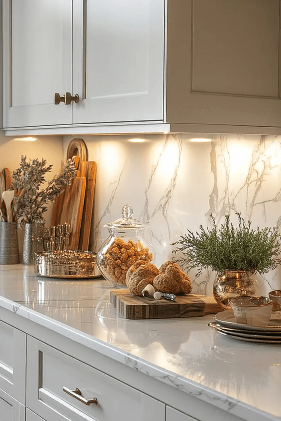 luxe white marble backsplash