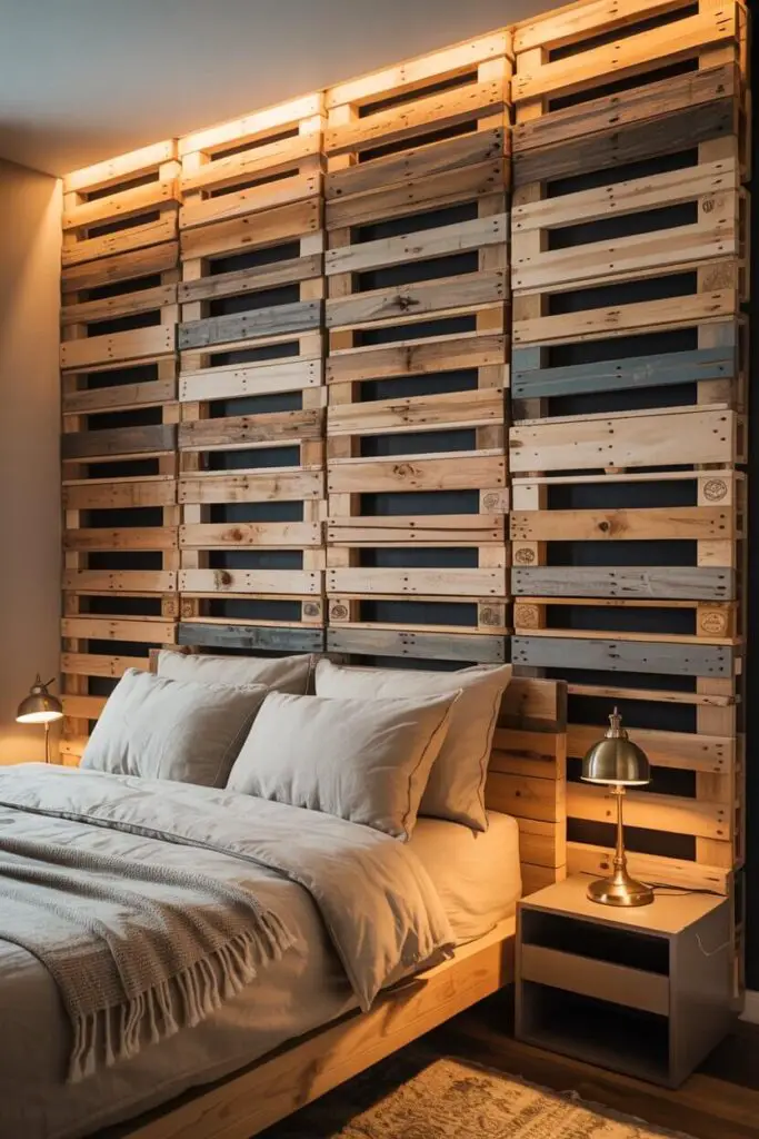 Eco-Friendly Pallet Wood Wall with Accent Lighting