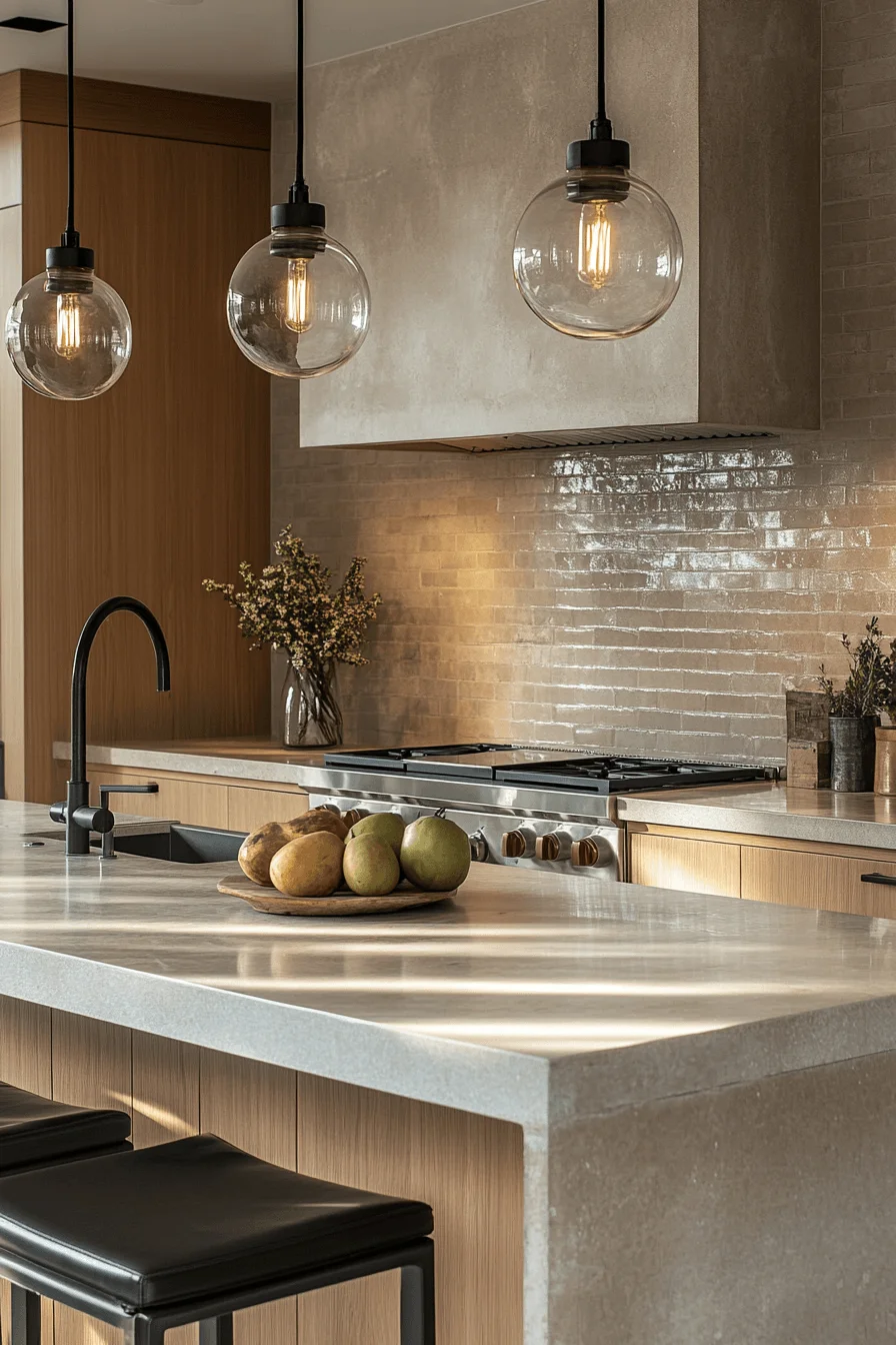 soft taupe brick backsplash kitchen