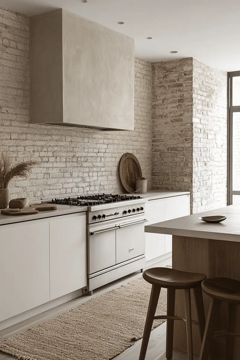 two-tone brick backsplash kitchen