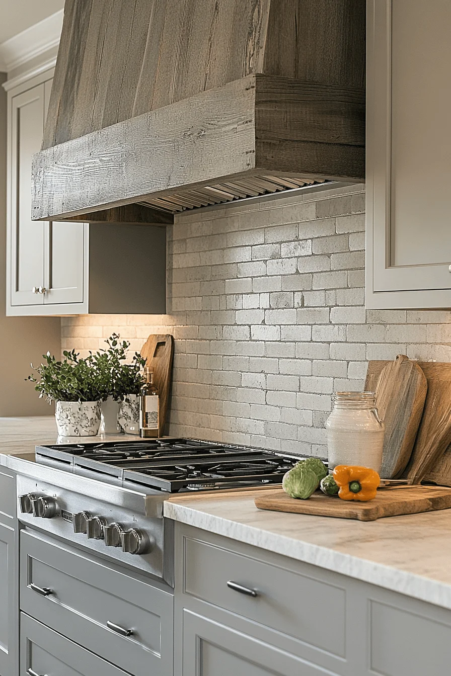 satin finish brick backsplash kitchen