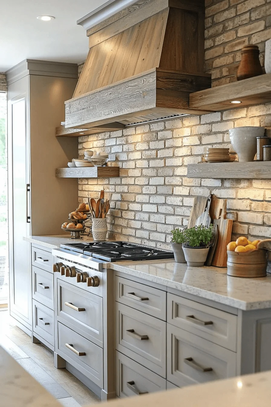 brick accent flow backsplash kitchen