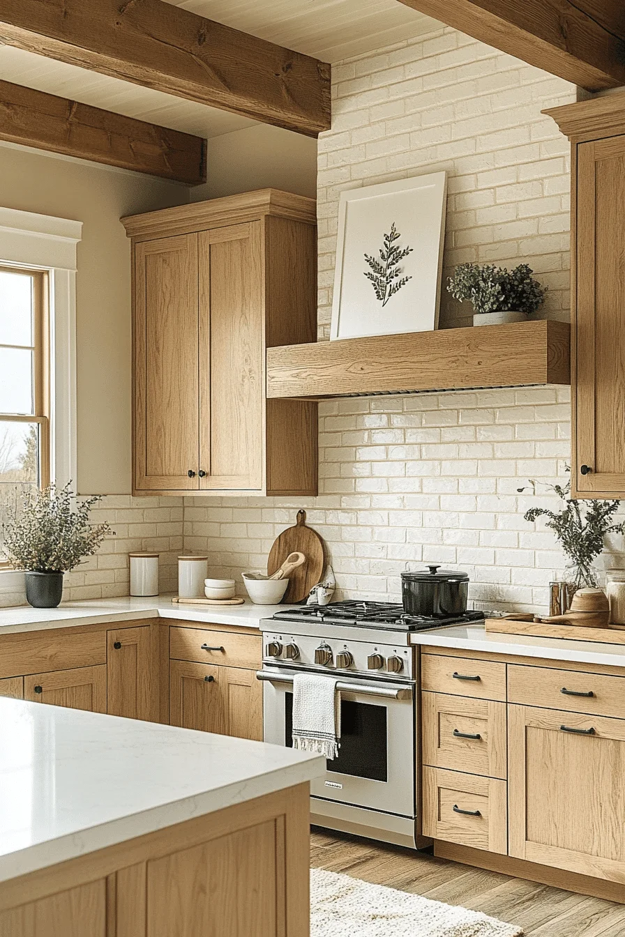 cream brick backsplash kitchen