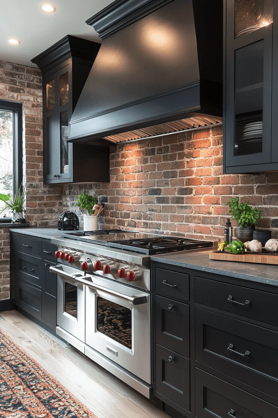 streamlined brick backsplash kitchen