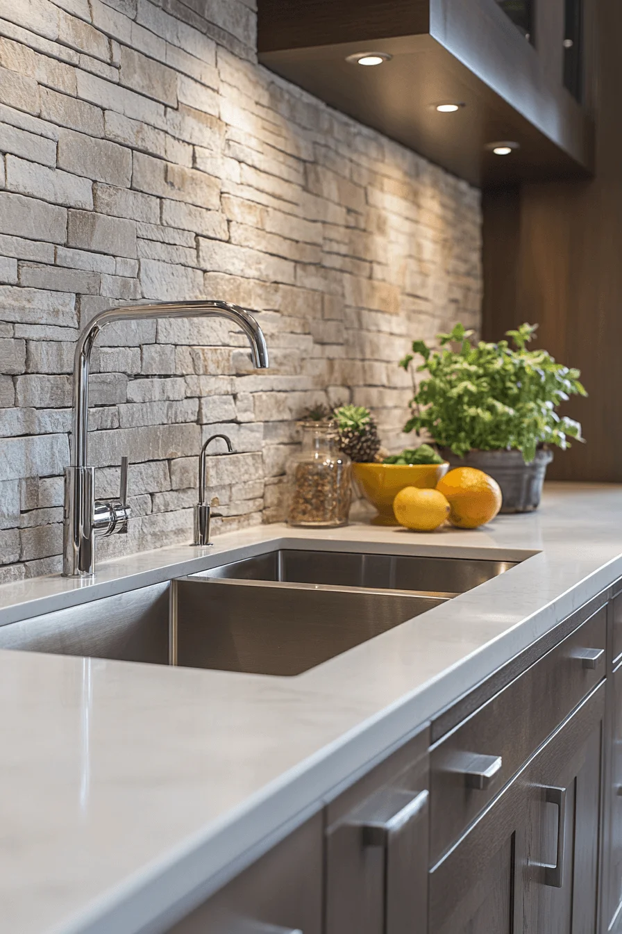 geometric brick backsplash kitchen