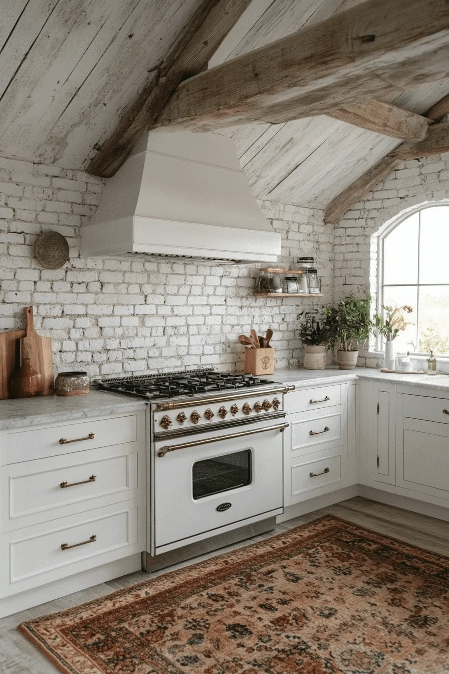 whitewashed brick backsplash kitchen