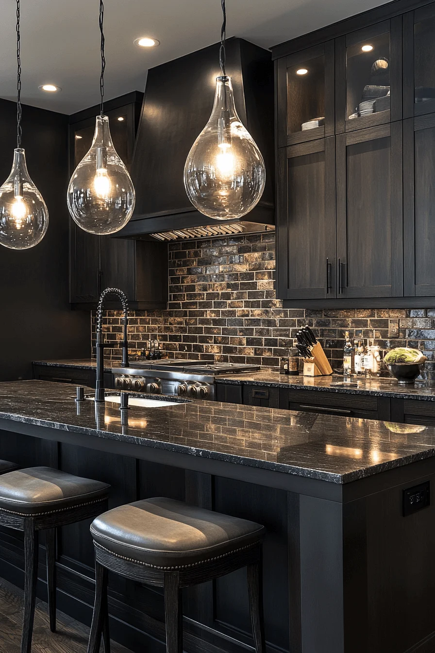 glossed brick backsplash kitchen