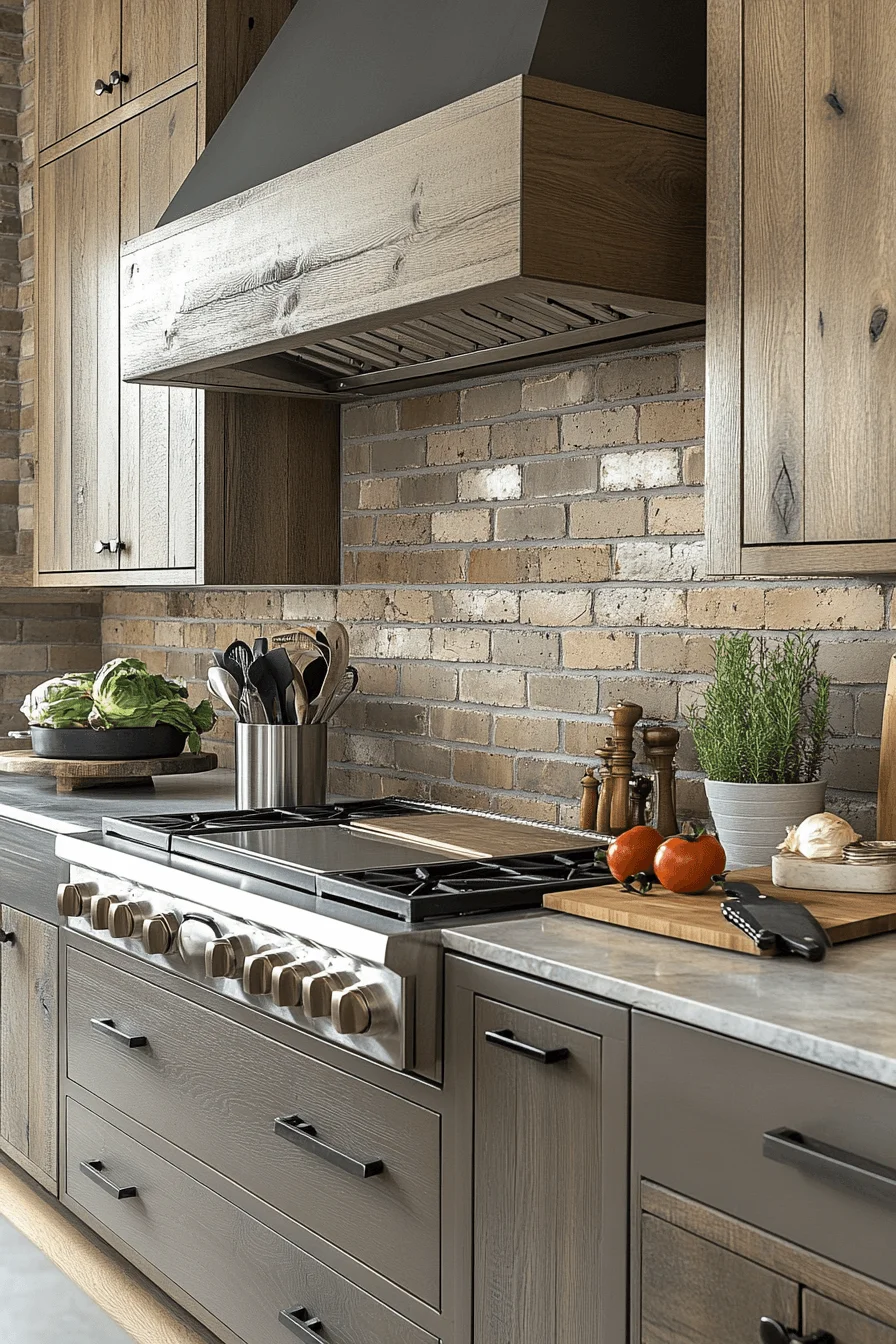 contemporary brick blend backsplash kitchen