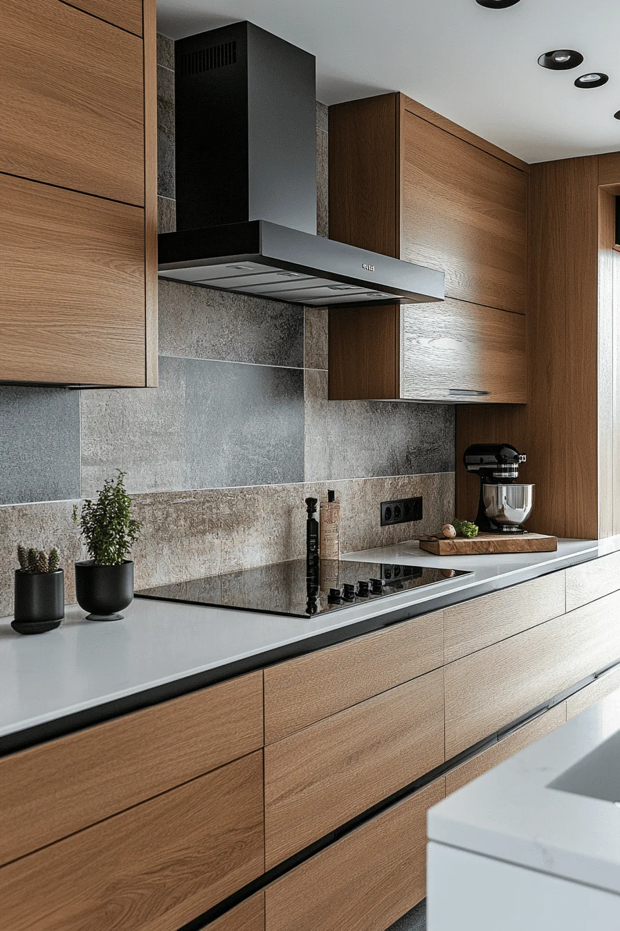 oak cabinets with white countertops