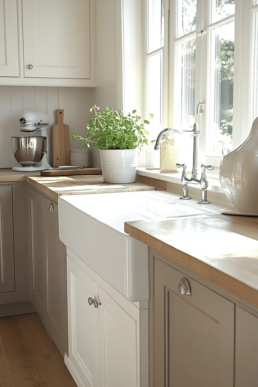 bright grey and white kitchen cabinets