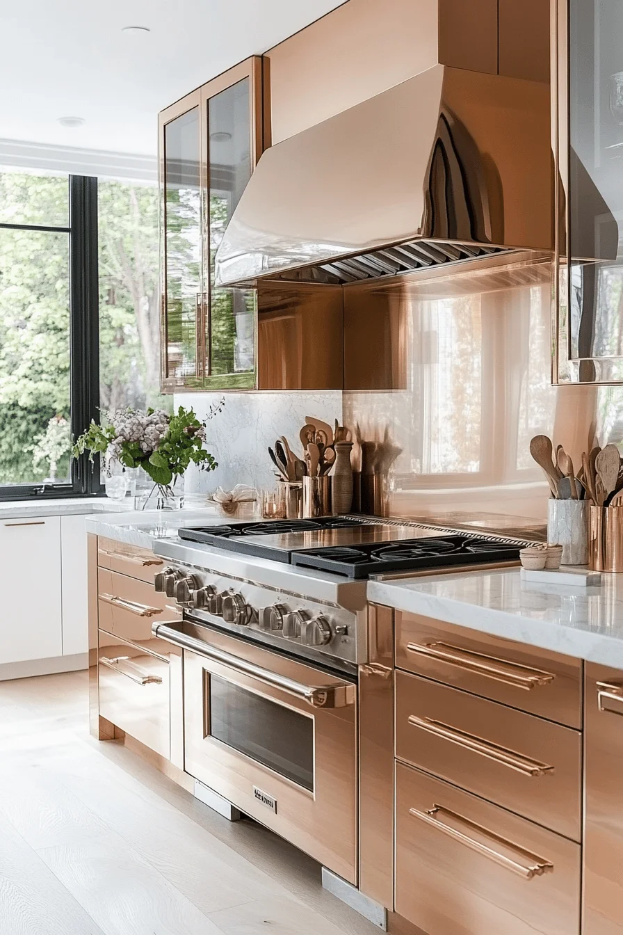 rose gold kitchen cabinets