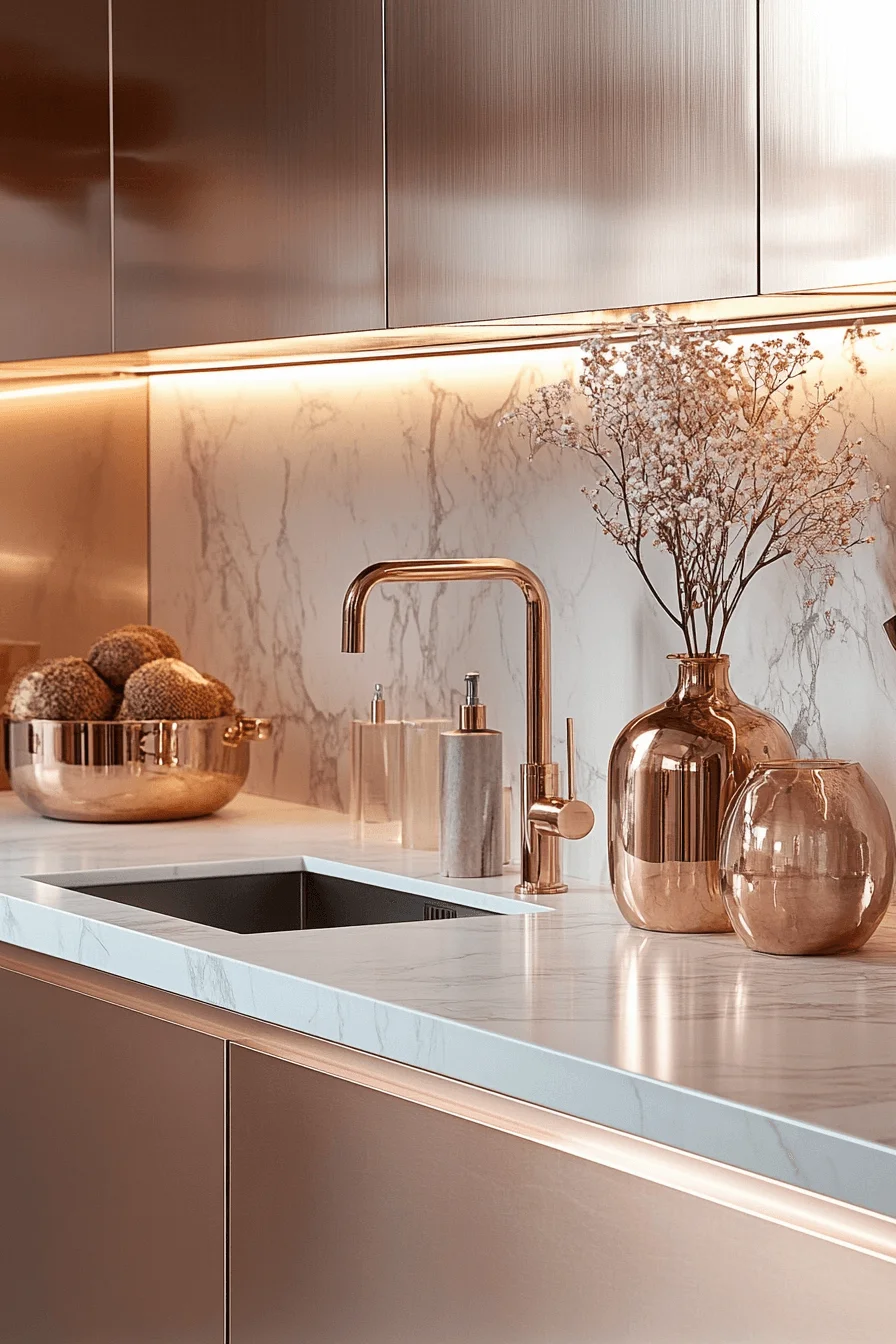 rose gold kitchen cabinets