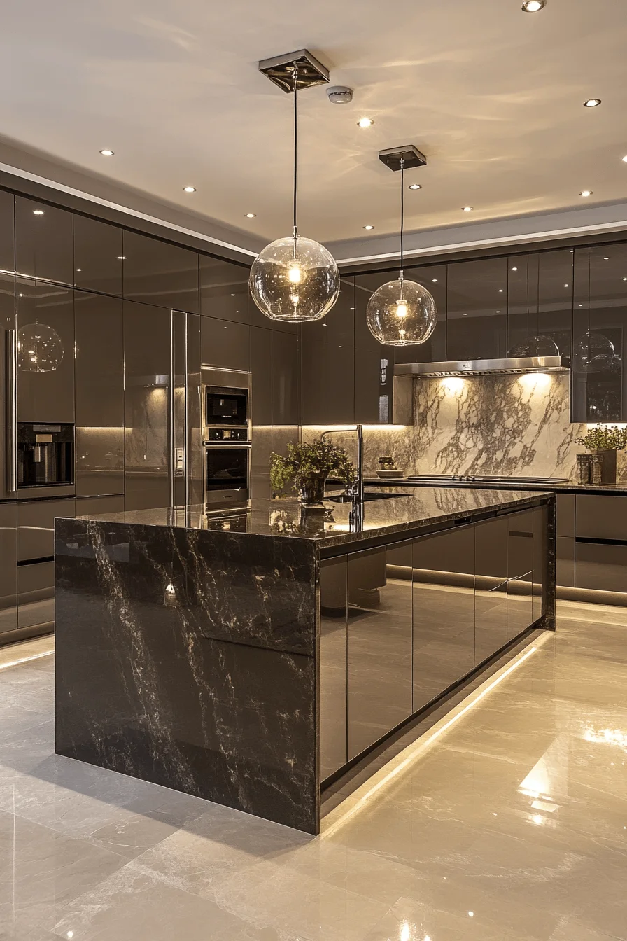 Glossy Taupe Luxury dark taupe kitchen cabinets