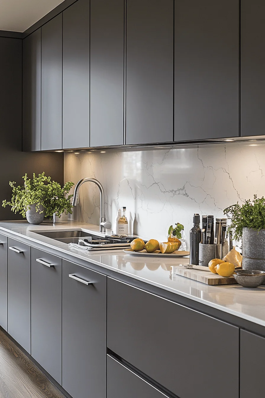 Contemporary Taupe Minimalism dark taupe kitchen cabinets