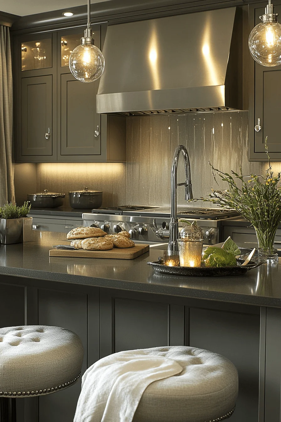 Satin Taupe Finish dark taupe kitchen cabinets