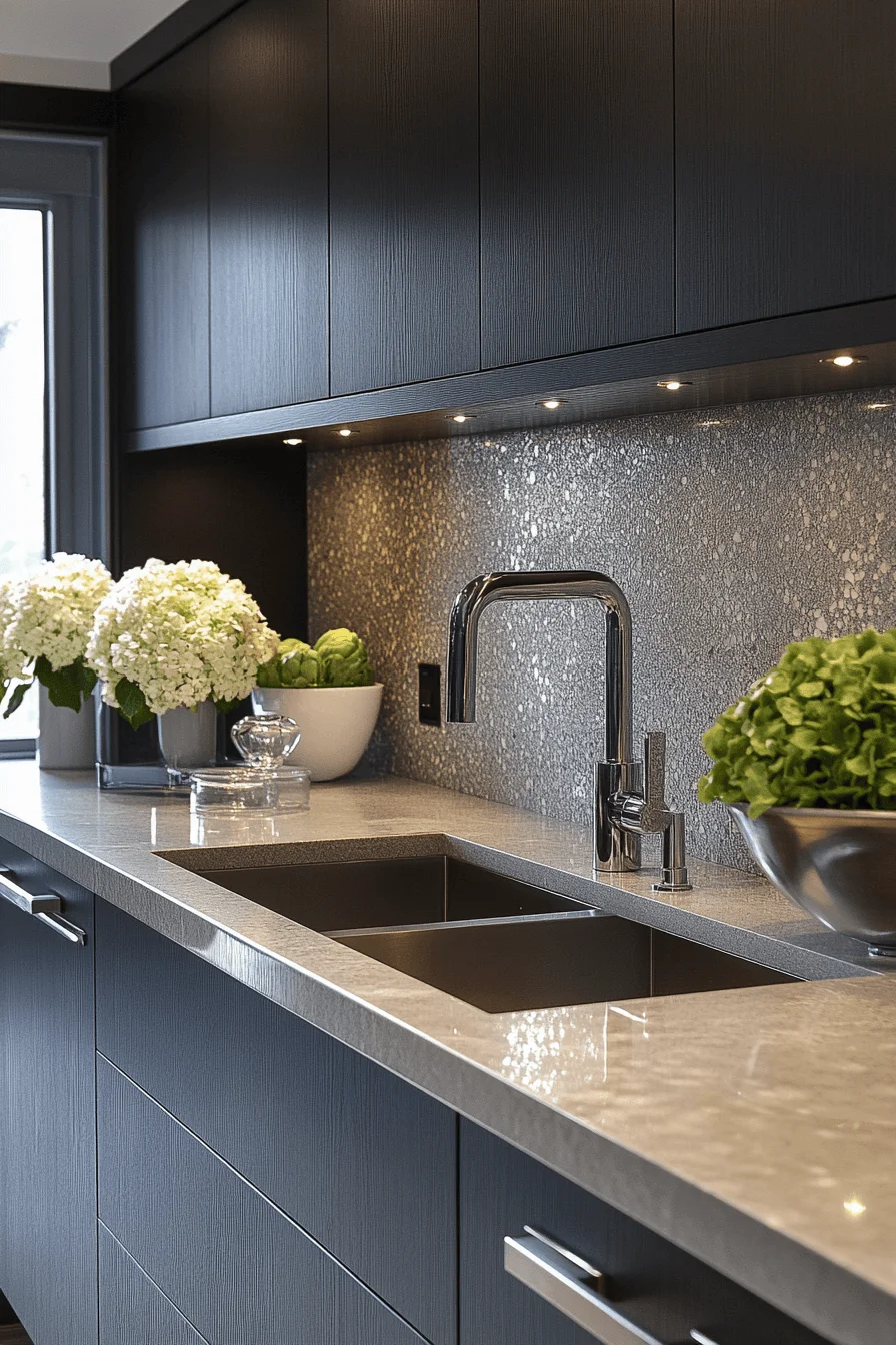 Custom Taupe Paneling dark taupe kitchen cabinets