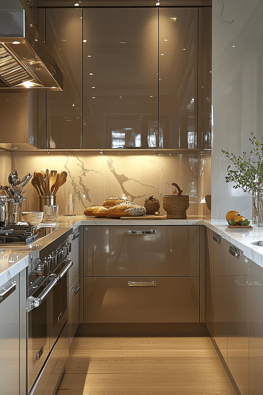 High Gloss Taupe Reflection dark taupe kitchen cabinets
