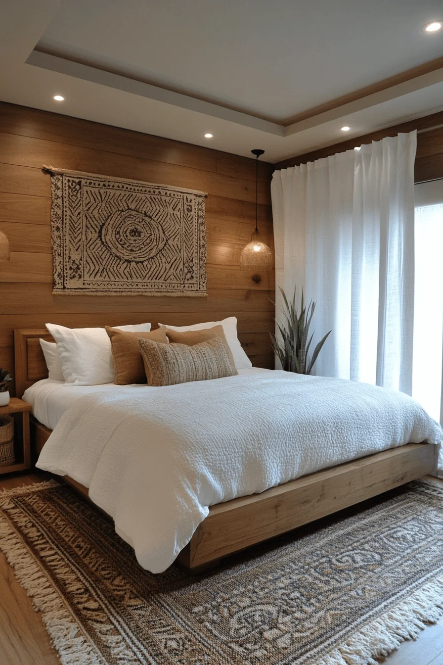 minimalist boho bedroom with earthy tones
