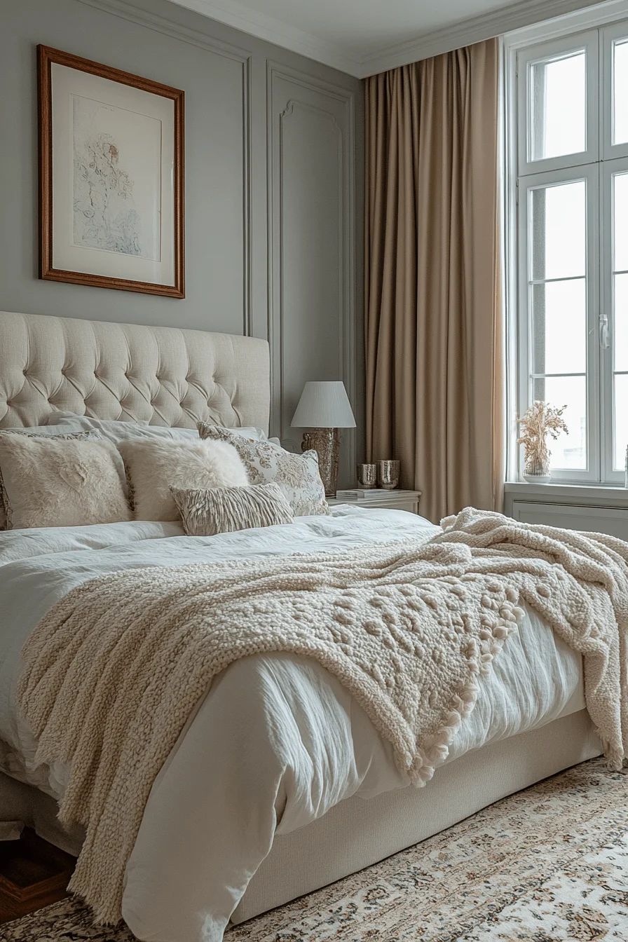 boho bedroom with velvet and jute textures