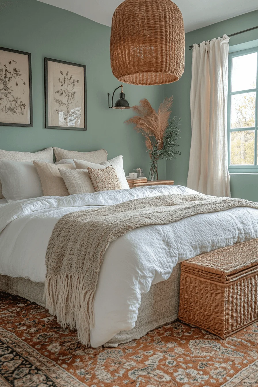 minimalist boho bedroom with soft colors