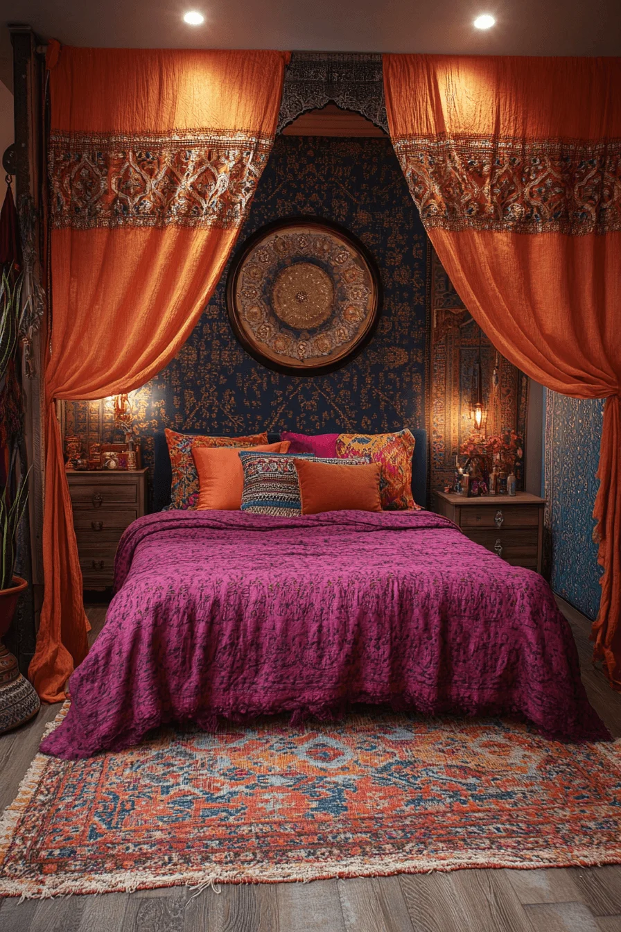 luxurious boho bedroom with jewel tones