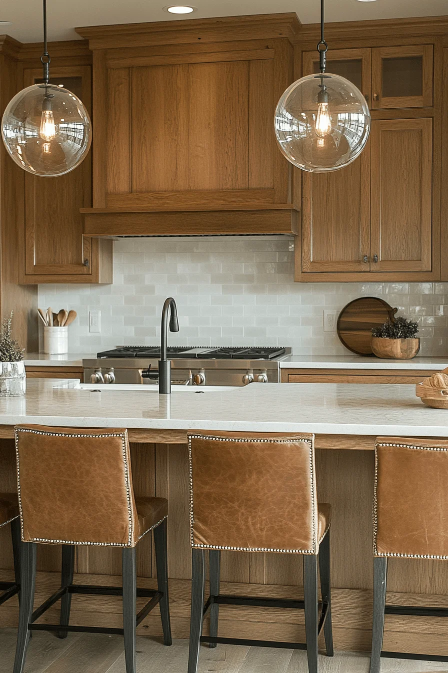 earthy natural oak kitchen cabinets