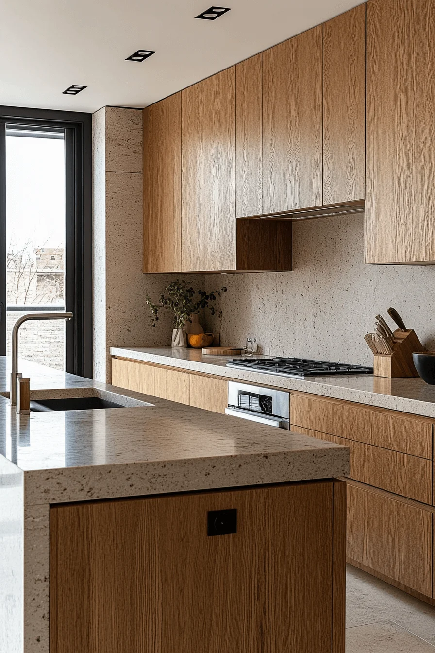 sleek natural oak kitchen cabinets