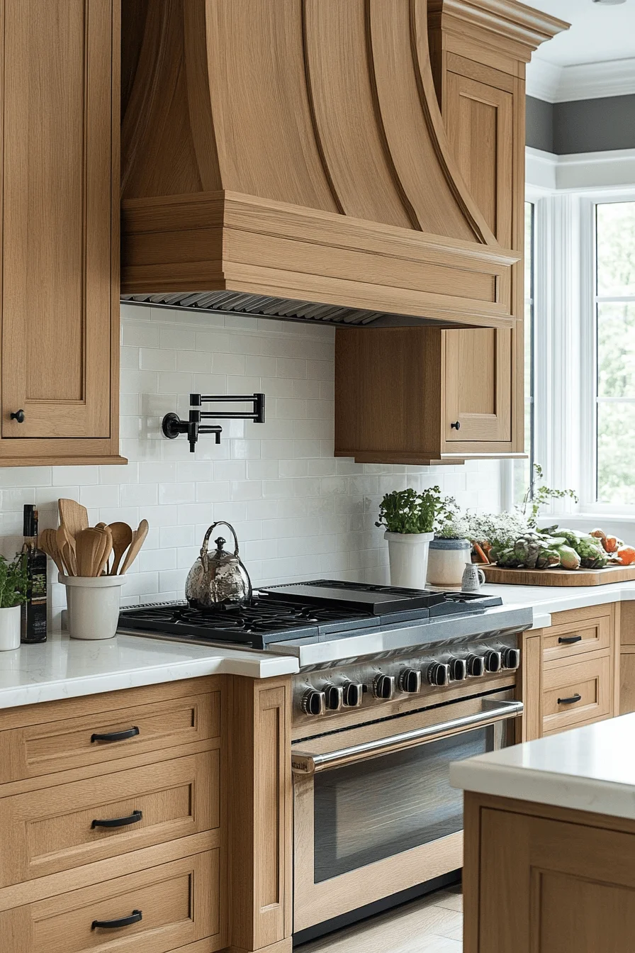subtle natural oak kitchen cabinets